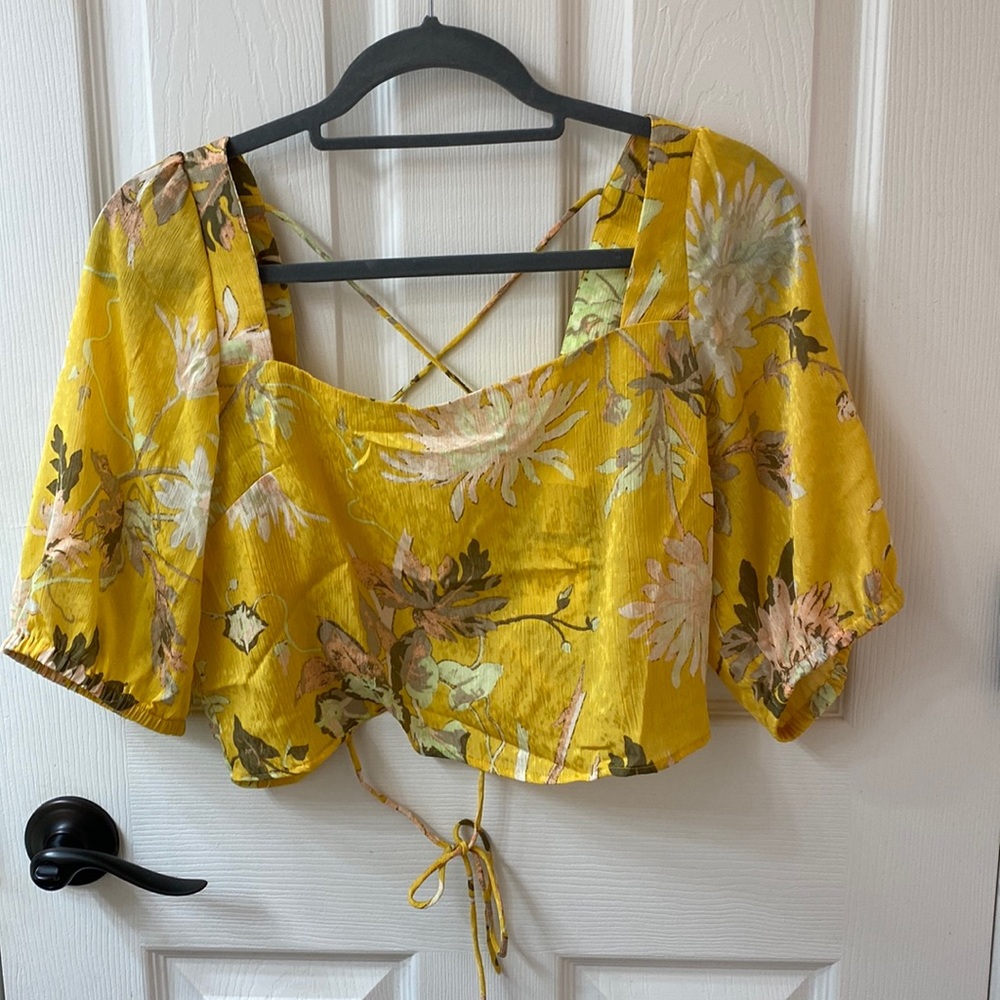 yellow cropped shirt